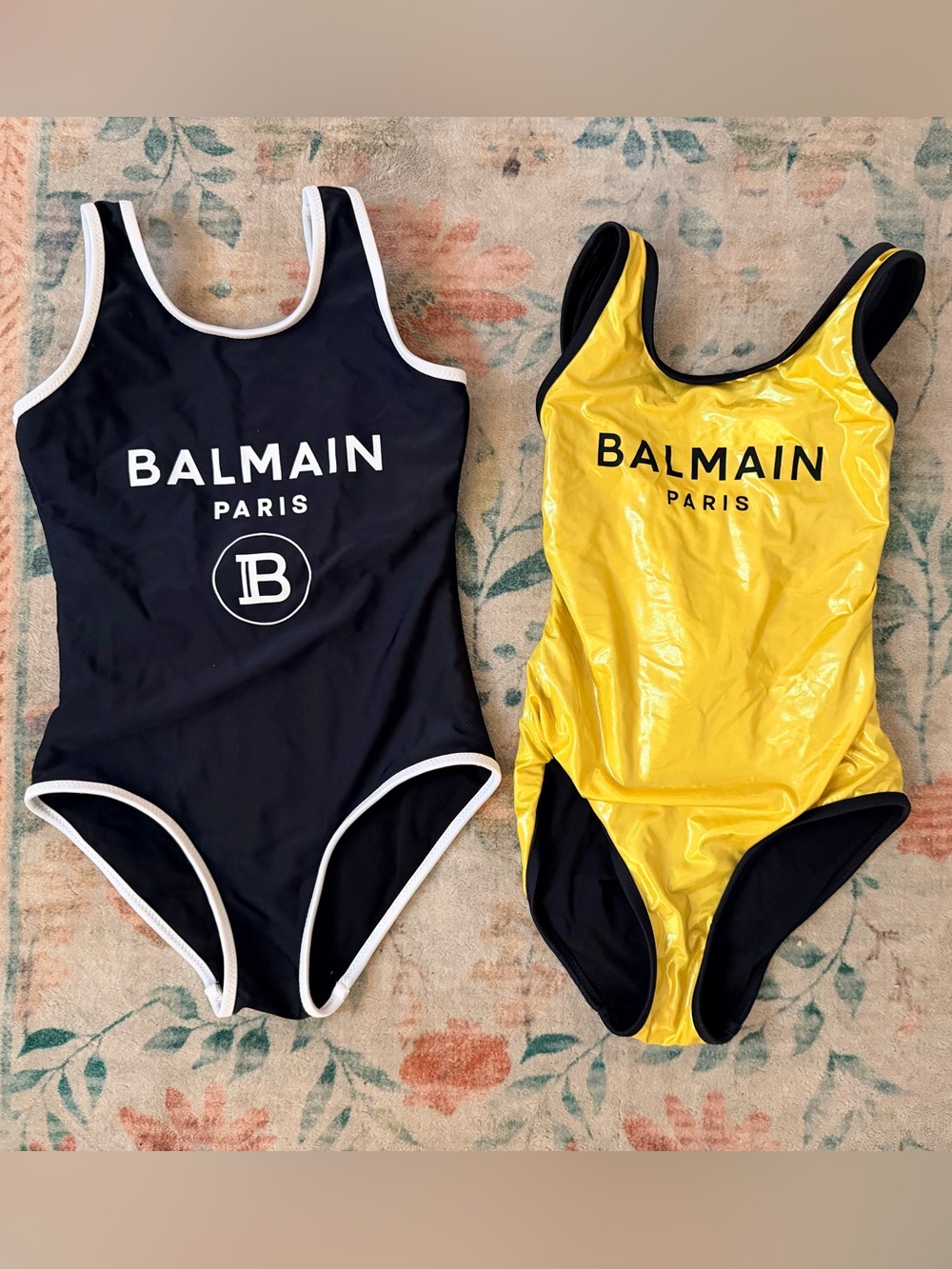 Balmain Kids One-Piece Swimsuits in Black and Yellow